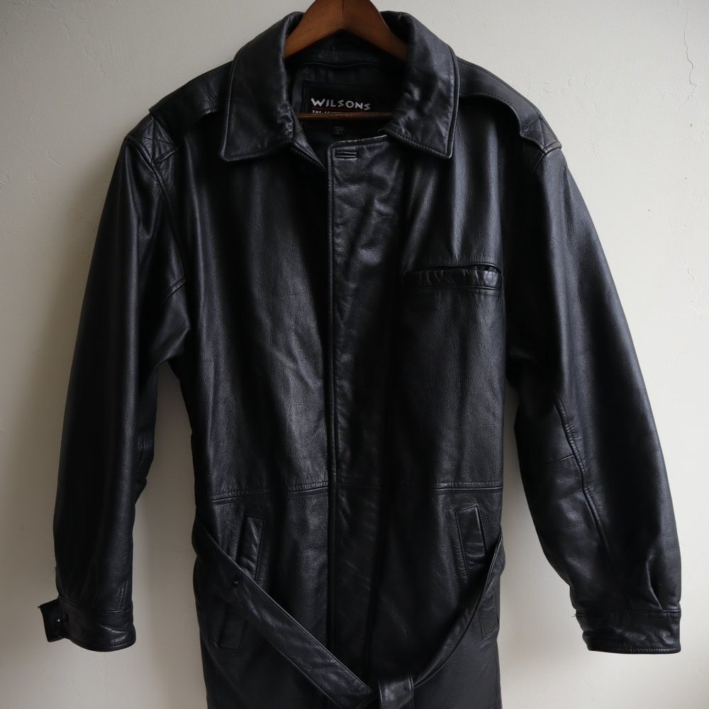 Wilson Men's Leather Vintage Coat Jacket, Genuine Black Leather Jacket, Large